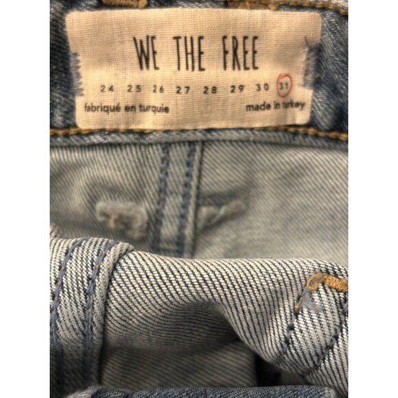 We The Free Jeans Sz 31 Distressed High Rise Free People Stretch Straight Leg - Picture 10 of 11